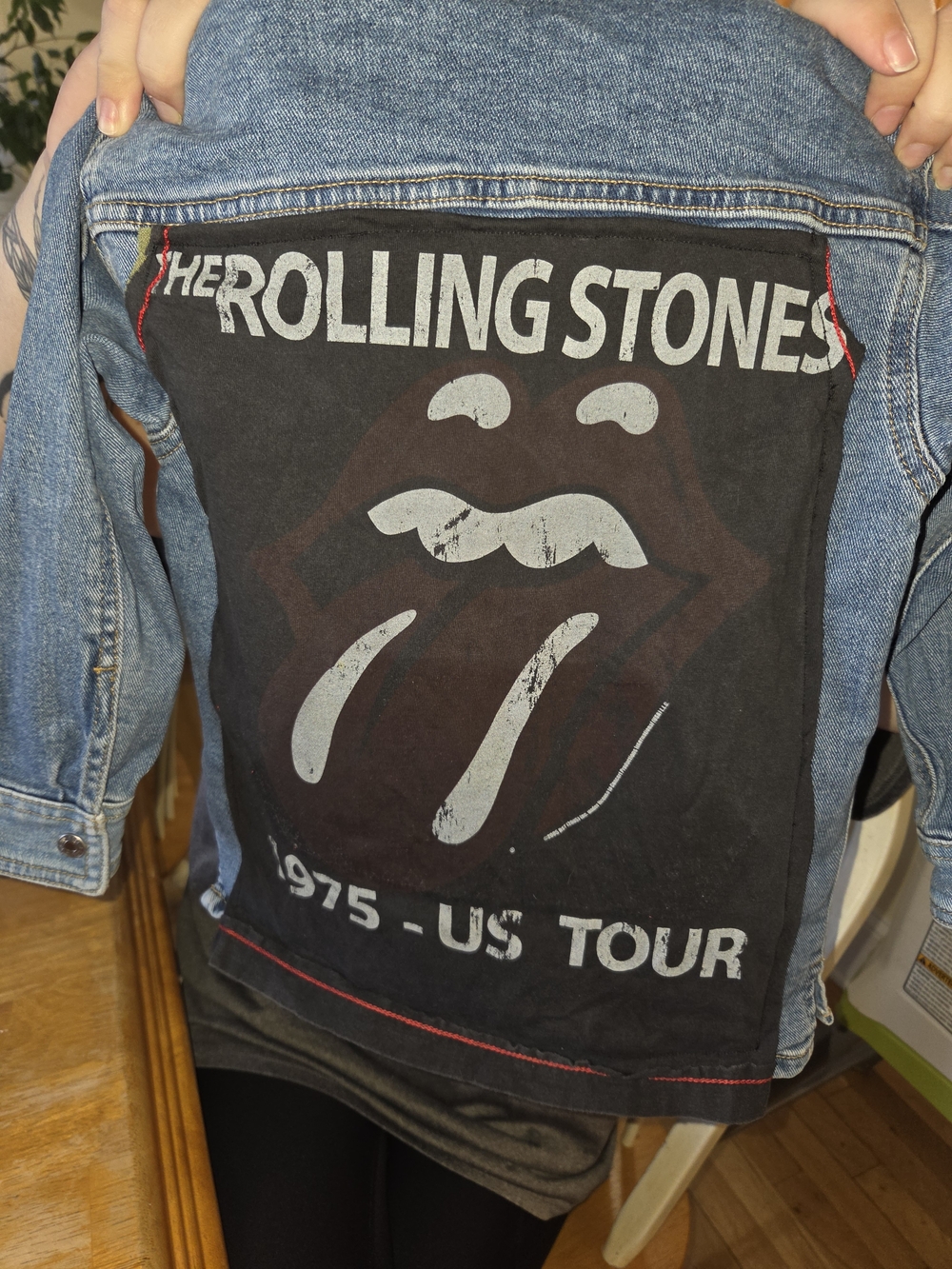 Upcycled Rolling Stones 1975 US Tour Graphic Denim Jacket - Black Panel